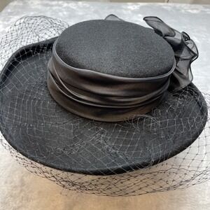 Vtg Sonni San Francisco Womens Veiled Church Hat‎ Black Wool Bowler Avant Garde